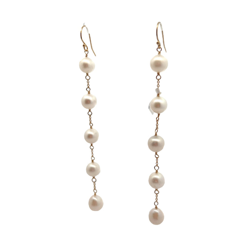 Yellow Gold Filled Round Pearls Dangle Earrings