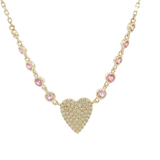 Vibrant Colored Stone Necklaces 14K Yellow Gold 0.43 Carats Pink Sapphire & 0.20 Carats Diamond Heart Necklace - 18 Inch
