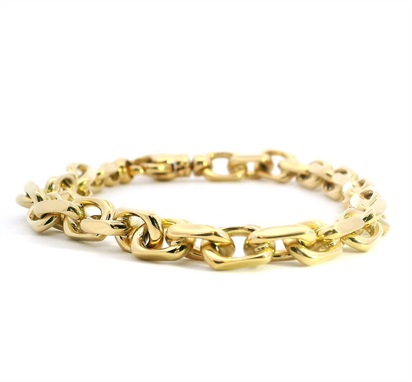 Elegant Precious Metal Bracelet 18K Yellow Gold Polished Flat Rolo Link Bracelet, 7 Inch