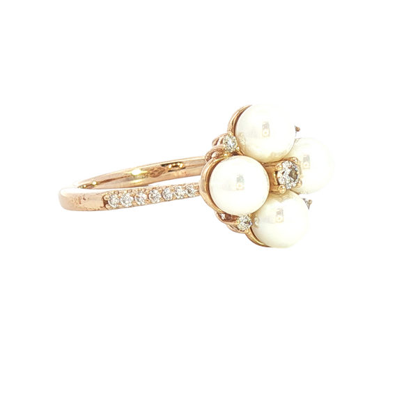 Elegant Pearl Rings Classic & Timeless Designs - 10K Yellow Gold Cultured Pearls & 0.15 Carats Diamond Ring