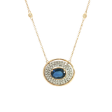 Vibrant Colored Stone Necklaces 14K Gold Yellow & White 1.26 Carats Sapphire & 0.44 Carats Diamond Necklace, 18 Inch