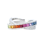 Elegant & Trendy 18K White Gold 1.07 Carats Princess Cut Rainbow Sapphire & 0.37 Carat Round Diamond Band