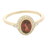 Bold & Elegant 14K Yellow Gold Oval Cut 0.70 Carats Garnet & 0.16 Carats Diamond Halo Ring