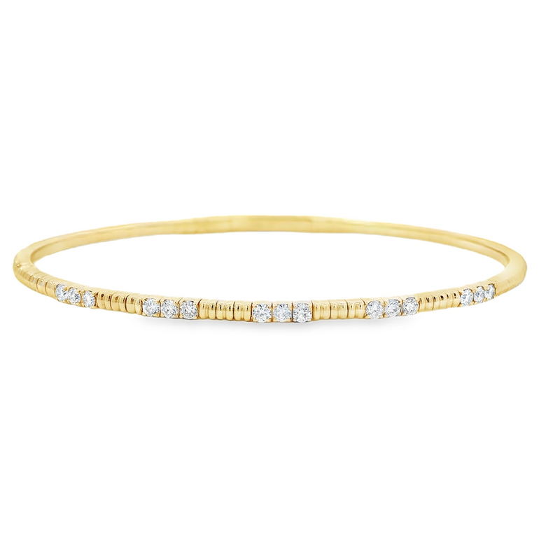 Sophisticated & Timeless Diamond Bracelets 14K Gold & Titanium Yellow Ribbed & Diamond Flexible Bangle Bracelet - 0.46 CTW, Size 6.75 Inch