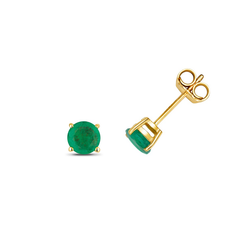 Yellow 14 Karat Gold 1.00 Carats Emeralds Stud Earrings