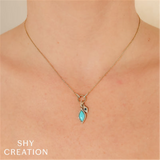 Yellow 14 Karat Gold 0.81 CaratsTurquoise & Sapphire & 0.015 Carats Diamond Drop Necklace