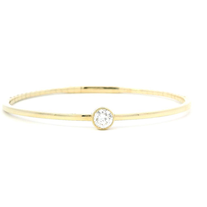 Sophisticated & Timeless Diamond Bracelets 14K Gold Yellow & Titanium Flexible Round Bezel Diamond Bangle Bracelet - 0.5 CTW, Size 6.75 Inch