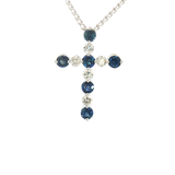 Vibrant 14K White Gold 0.508 Carats Blue Sapphire & 0.208 Carats Diamond Cross Pendant
