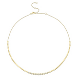 Yellow 14 Karat Gold 0.46 Carats Diamond & Polished Bead Tennis Necklace