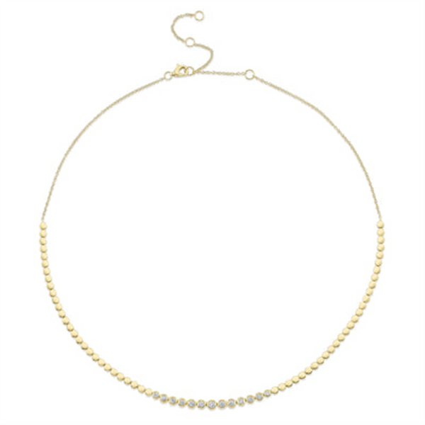 Yellow 14 Karat Gold 0.46 Carats Diamond & Polished Bead Tennis Necklace