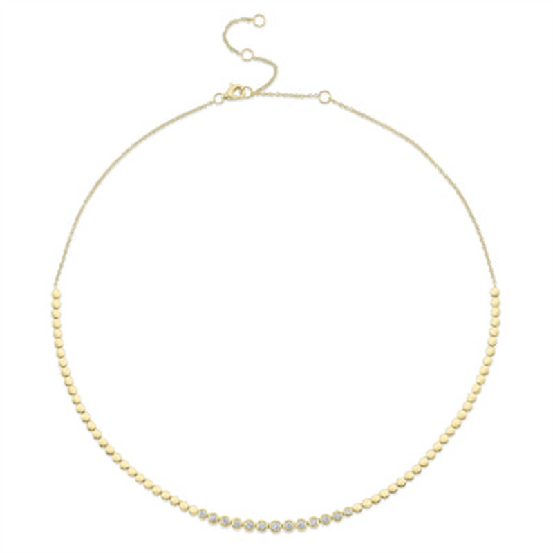 Yellow 14 Karat Gold 0.46 Carats Diamond & Polished Bead Tennis Necklace