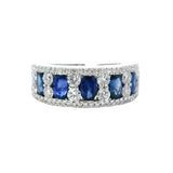 Bold & Elegant 18K Gold White Stackable Color Stone Fashion Bands - 1.47 Carats Oval Blue Sapphire & Round 0.92 Carats Diamond Tapered 7.2mm Band