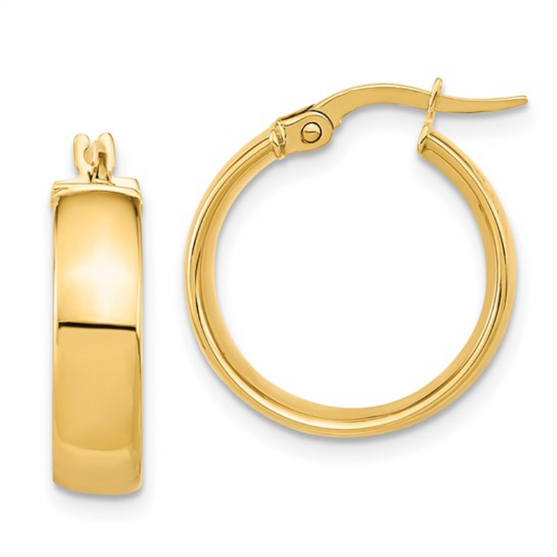 Elegant Precious Metal Earrings 14K Gold Yellow Medium High Polish 20x18mm Hinged Hoop Earrings