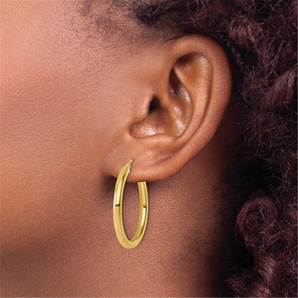 Elegant Precious Metal Earrings 10K Gold Yellow Large 30mm Hinged Hoop Earrings