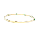 Elegant & Eye Catching 14K Gold Yellow & Titanium 1.03 Carats Oval Emerald & 0.32 Carats Round Diamond Flexible Bangle Bracelet, Length 6.75 Inch