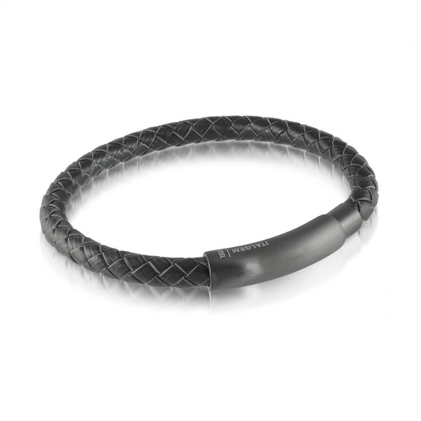 Bold & Stylish Alternative Metal Bracelets Black Braided Leather Bracelet, 8.25 Inch