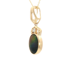 Vibrant 14K Yellow Gold Oval Cut 1.29 Carats Ammolite & 0.03 Carats Diamond Drop Necklace, 18 inch