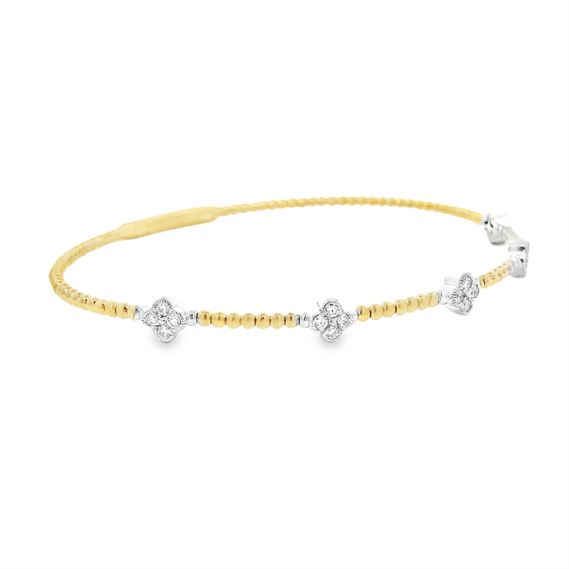 Sophisticated & Timeless Diamond Bracelets 14K Gold Two-Toned White & Yellow & Titanium Diamond Quatrefoil Flexible Bangle Bracelet - 0.35 CTW, Size 6.75 Inch
