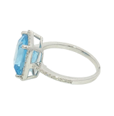 Bold & Elegant 14K White Gold Rectangular Cushion Cut 4.80 Carats Blue Topaz & 0.30 Carats Diamond Halo Ring