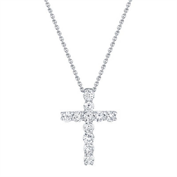 Elegant Diamond Necklaces 14K White Gold 0.32 Carats Diamond Cross Necklace - 17 Inch