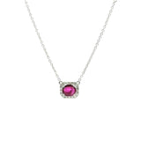 Elegant & Stylish Colored Stone Necklaces 14K White Gold 0.65C Oval Ruby & 0.16C Diamond Halo & Diamond Accented Necklace, 18 Inch