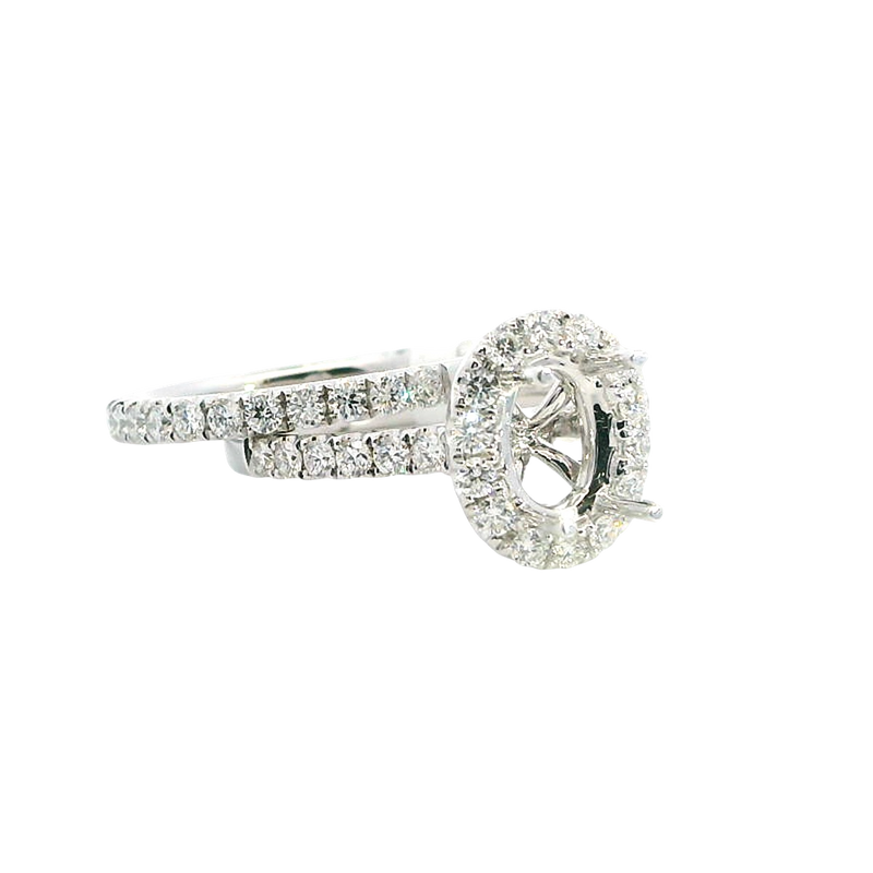 18K White Gold Halo 0.91 Carats Diamond Halo Wedding Set - Semi Mount 0.58 Carats Engagement Ring & Matching 0.33 Carats Wedding Band