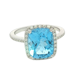 Bold & Elegant 14K White Gold Rectangular Cushion Cut 4.80 Carats Blue Topaz & 0.30 Carats Diamond Halo Ring