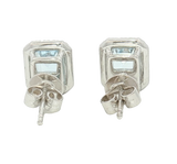 Vibrant Color Stone 14K White Gold Emerald Cut 1.75 Carats Aquamarine & 0.20 Carats Diamond Halo Stud Earrings