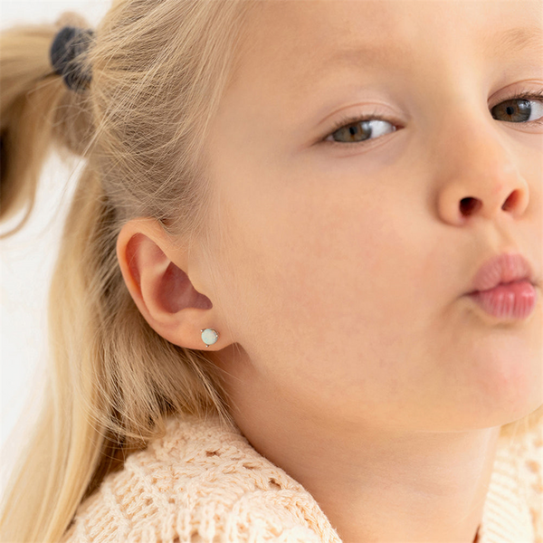 Sterling Silver October Birthstone Opal Earrings For Children
