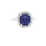 Bold & Elegant 18K White Gold Cushion Cut 3.26 CaratsTanzanite & 0.22 Carats Diamond Halo Ring