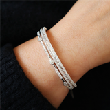 Sophisticated & Timeless Diamond Bracelets 18K White Gold Baguette & Round Diamond Hinged Bangle Bracelet - 2.07 CTW