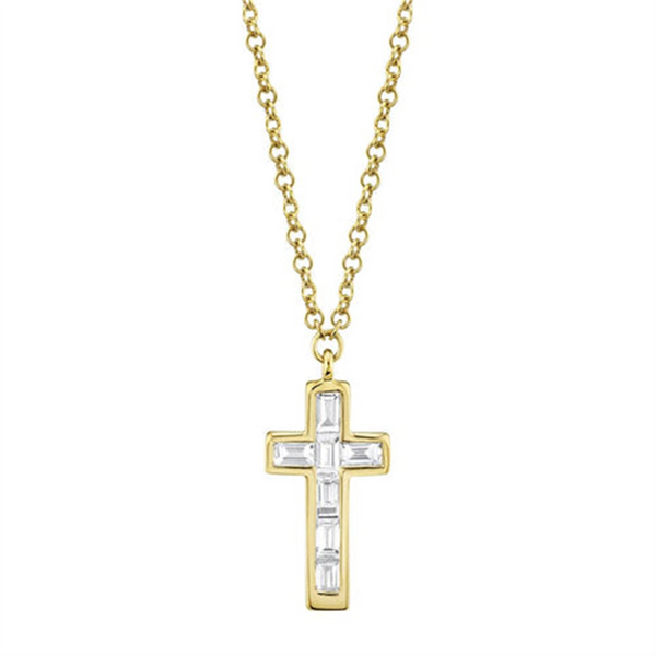 14K Gold Yellow 0.17 Carats Diamond Cross Pendant Necklace - 18 Inch