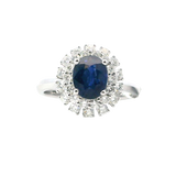 Bold & Elegant 18K White Gold Oval Cut 1.49 Carat Blue Sapphire & Round 0.73 Carat Diamond Double Halo Ring