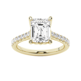 Elegant Diamond Mountings 14K Yellow Gold Emerald Cut Cubic Zirconium & 0.33 Carats Diamond Engagement Ring