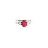 Bold & Elegant 14K White Gold Oval Cut 1.2 Carats Ruby & 0.19 Carats Diamond Ring