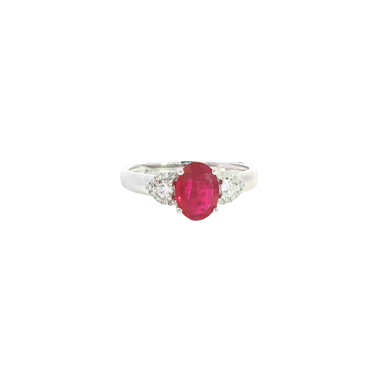 Bold & Elegant 14K White Gold Oval Cut 1.2 Carats Ruby & 0.19 Carats Diamond Ring