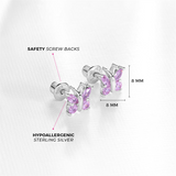 Sterling Silver Dainty October Birthstone Pink CZ Butterfly Earrings For Children