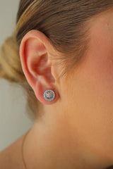 Classic & Contemporary 18K White Gold Baguette & Round Cut 1.01 Carats Diamond Cluster Stud Earrings
