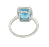 Bold & Elegant 14K White Gold Rectangular Cushion Cut 4.80 Carats Blue Topaz & 0.30 Carats Diamond Halo Ring