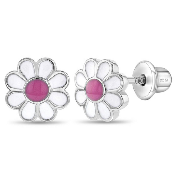 Sterling Silver Delightful Daisy Enamel Earrings For Children