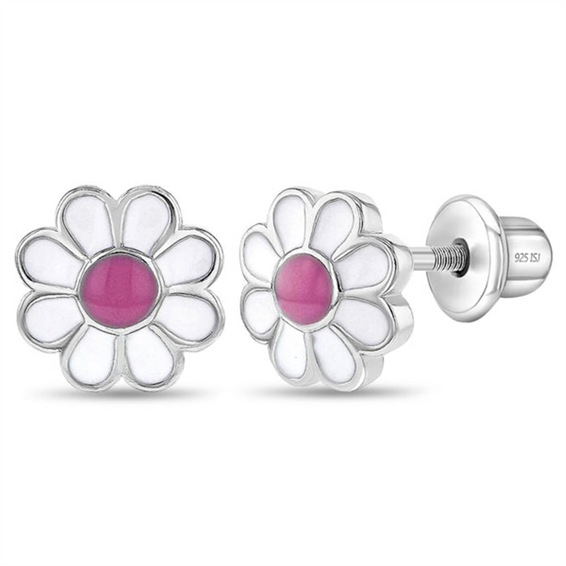 Sterling Silver Delightful Daisy Enamel Earrings For Children