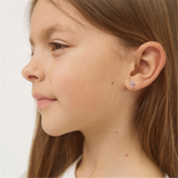 Sterling Silver The Perfect Cross 7.0 MM Pink CZ Earrings With Screw Backs