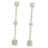 Classic & Contemporary 18K White Gold Tapered Baguette & Round Cut 0.95 Carats Diamond Dangle Earrings