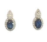 Vibrant Color Stone 14K White Gold Oval Cut 1.15 Carats Blue Sapphire & 0.32 Carats Diamond Stud Earrings