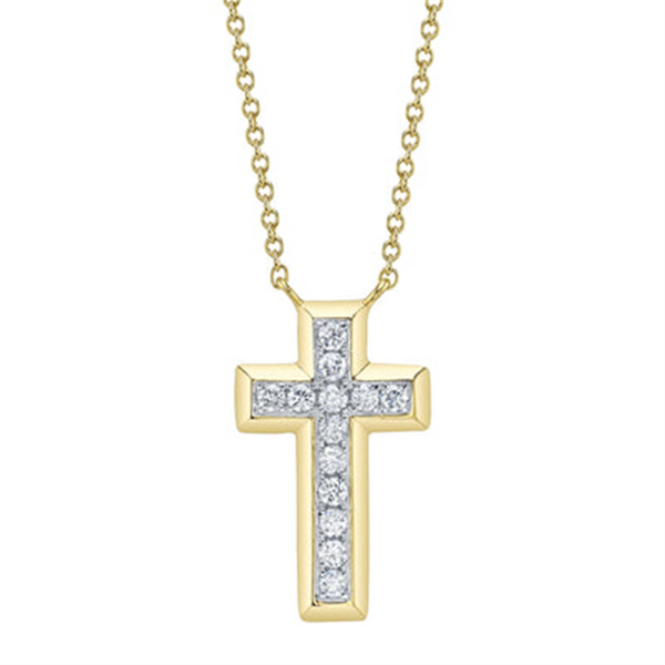 Elegant Diamond Necklaces 14K Yellow Gold 0.17 Carats Diamond Cross Necklace - 18 Inch