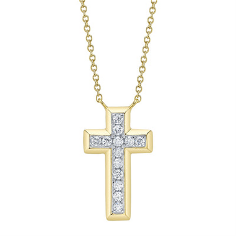 Elegant Diamond Necklaces 14K Yellow Gold 0.17 Carats Diamond Cross Necklace - 18 Inch