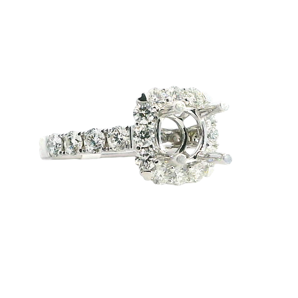 Elegant Diamond Mountings 18K White Gold Round 1.0C Diamond Halo Engagement Ring Setting, 1.26 Carat Total Weight
