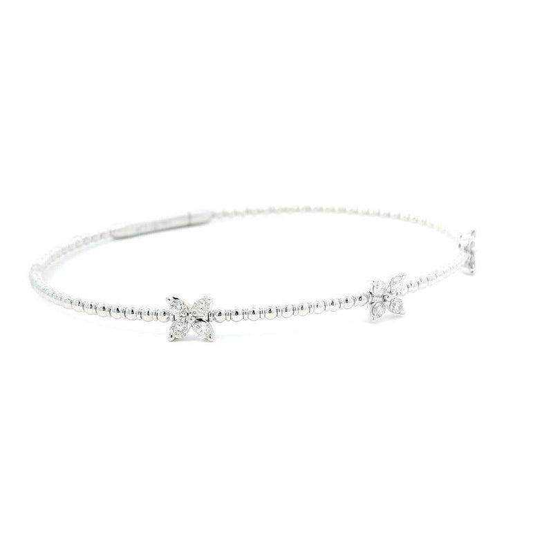 Sophisticated & Timeless Diamond Bracelets 14K Gold White & Titanium Beaded Diamond Bangle Bracelet - 0.38 CTW, Size 6.75 Inch