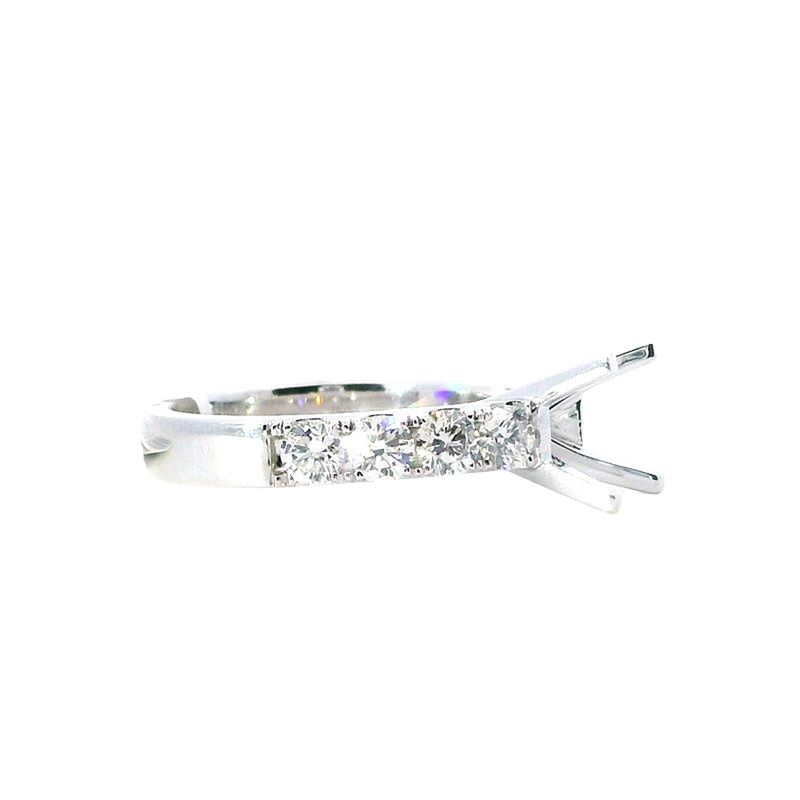 Elegant Diamond Mountings 18K White Gold Round 1.5ct Diamond Engagement Ring Semi-Mount,  1.08 Carats Accent Diamonds