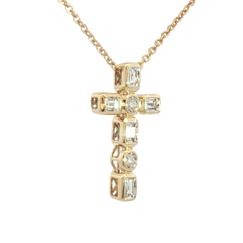 Elegant Diamond Necklaces & Pendants 14K Yellow Gold Bezel Set Baguette & Round 0.319 Carats Diamonds Pendant